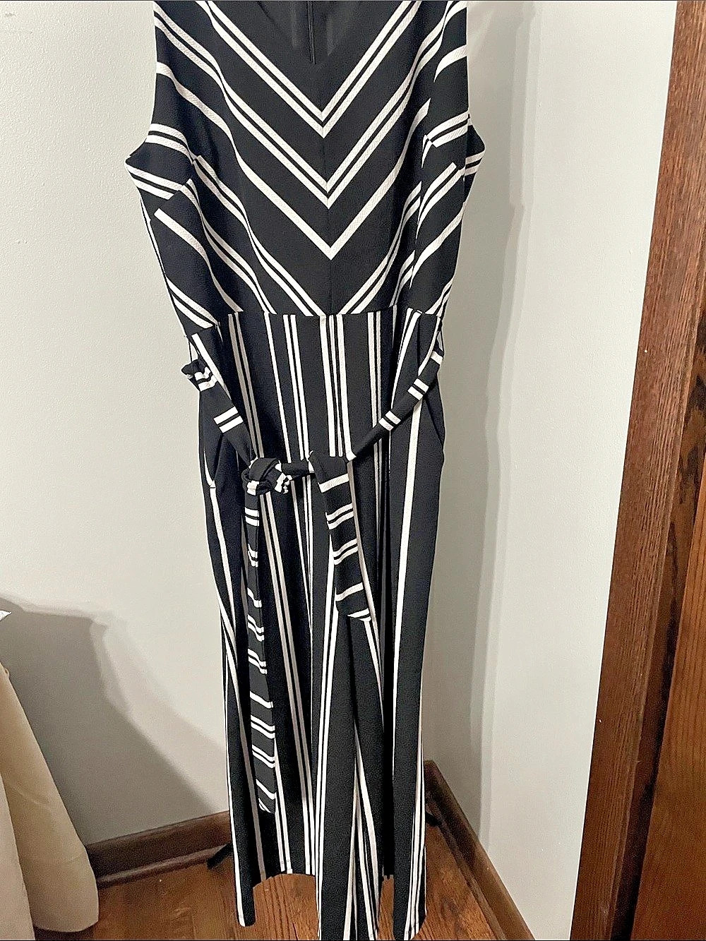 Ann Taylor Factory Striped Jumpsuit in Black & White XL Like New